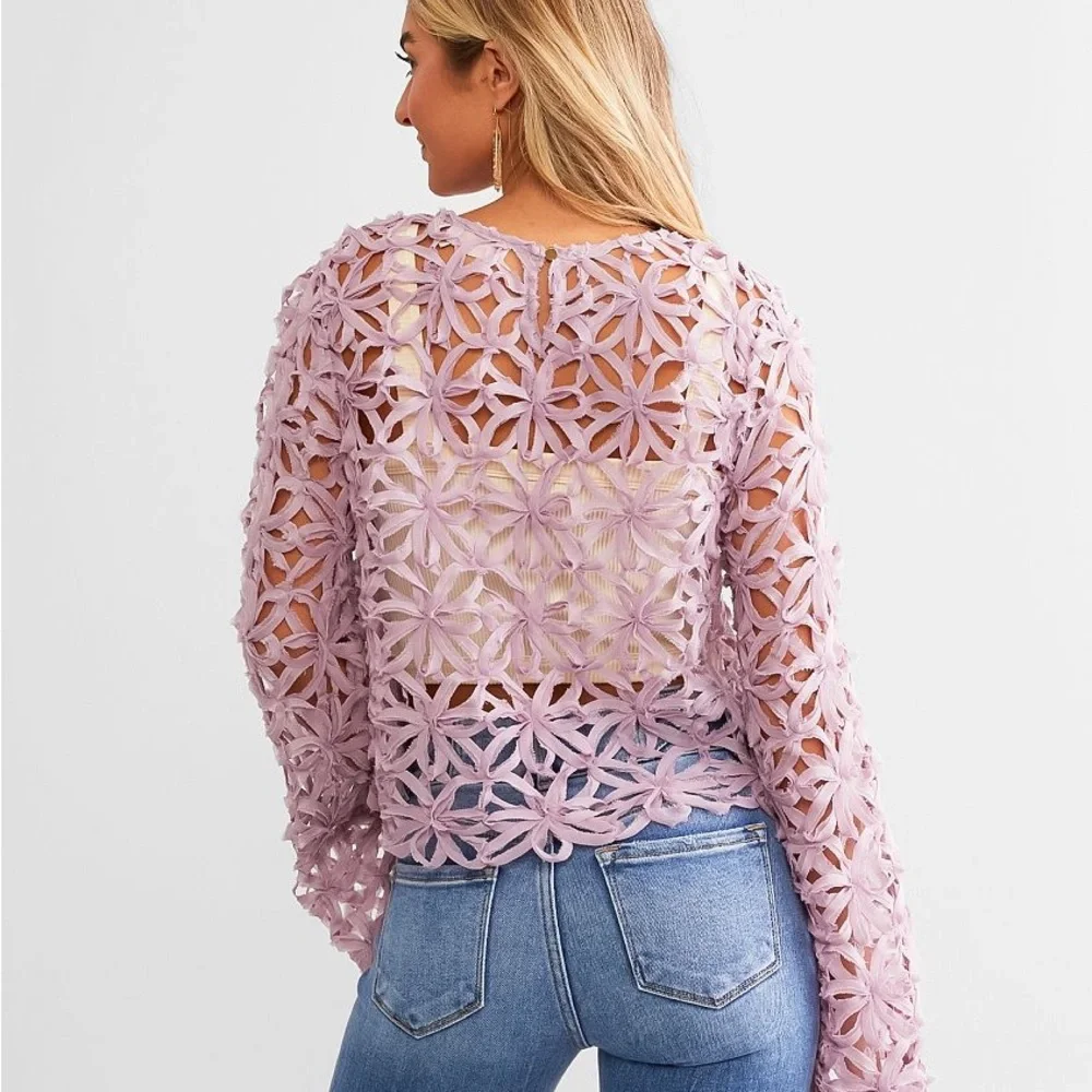 Willow & Root Dusty Rose Raw Edge Floral Long Sleeve Top